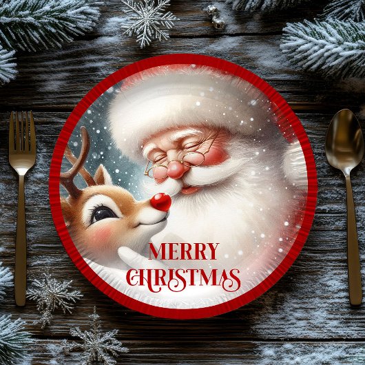 Cute Santa Rudolph Christmas Party Paper Plates ペーパープレート