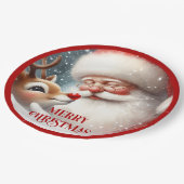 Cute Santa Rudolph Christmas Party Paper Plates ペーパープレート (アングル)