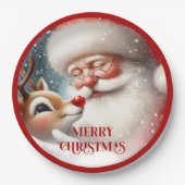 Cute Santa Rudolph Christmas Party Paper Plates ペーパープレート (正面)