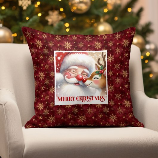 Cute Santa Rudolph Christmas Pillow Cozy Holiday  クッション