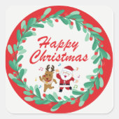 Cute Santa & Rudolph Christmas Sticker  スクエアシール (正面)