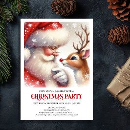 Cute Santa Rudolph Family Holiday Party Invite 招待状