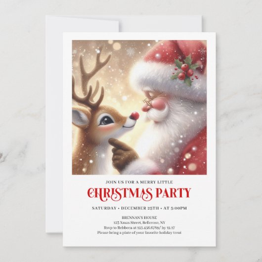Cute Santa Rudolph Holiday Celebration Invitation 招待状 (正面)