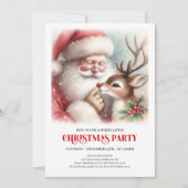 Cute Santa Rudolph Winter Christmas Party Invite 招待状 (正面)