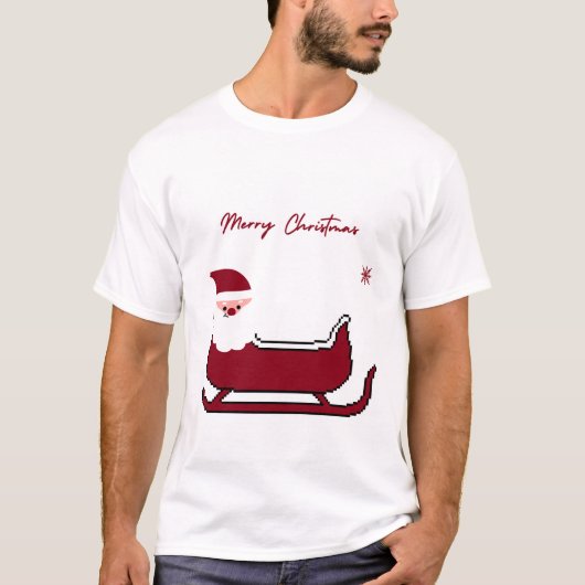 Cute Santa Sleigh Merry Christmas T-Shirt Tシャツ (正面)