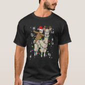 Cute Santa Sloth Riding Llama Christmas Lights Paj Tシャツ (正面)