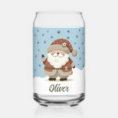 Cute Santa Snowflakes Kids Name ガラス缶 (正面)