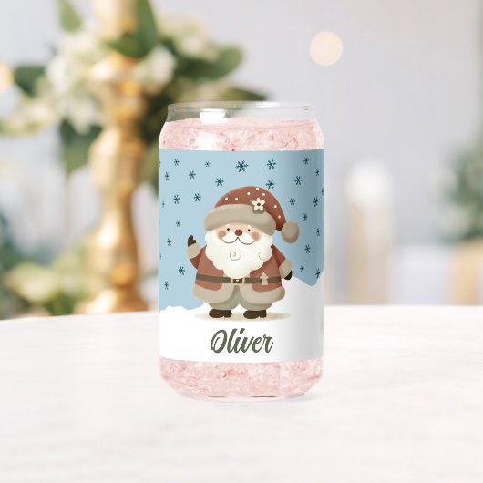 Cute Santa Snowflakes Kids Name ガラス缶 (インサイチュ (ウェディング))