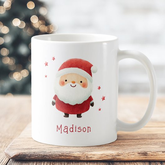 Cute Santa watercolor illustration custom name コーヒーマグカップ