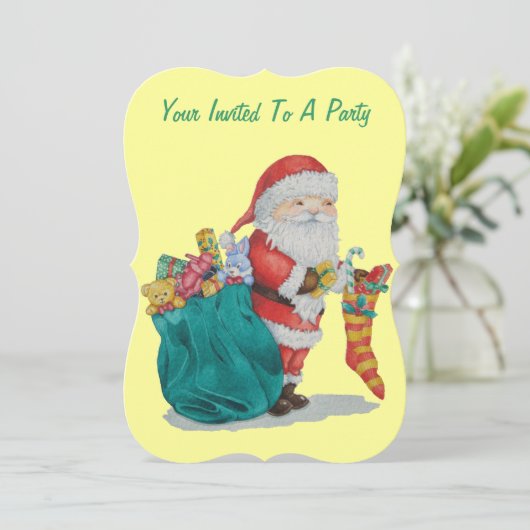 cute santa with sack getting ready for christmas 招待状 (スタンド正面)