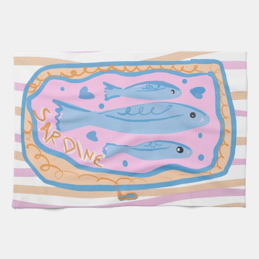 Cute Sardine Art キッチンタオル (横)
