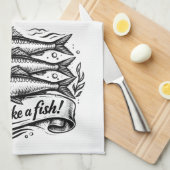 Cute Sardine Fish Quote T-Shirt キッチンタオル (四つ折り)