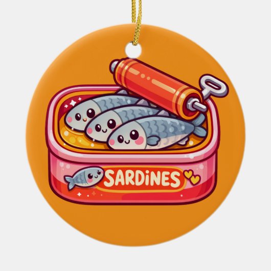 Cute Sardines Can Pink Orange セラミックオーナメント (正面)