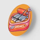 Cute Sardines Can Pink Orange ラウンド壁時計 (傾斜)