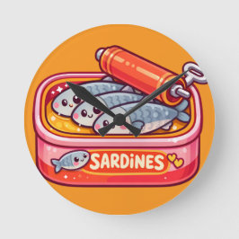 Cute Sardines Can Pink Orange ラウンド壁時計