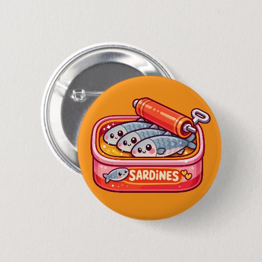 Cute Sardines Can Pink Orange 缶バッジ (正面&裏面)