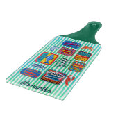 Cute sardines cans crustaceans mint striped long カッティングボード (角)