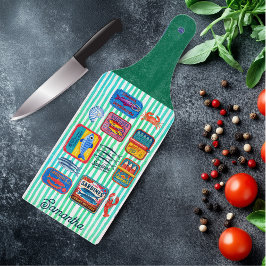 Cute sardines cans crustaceans mint striped long カッティングボード