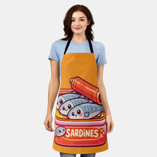 Cute Sardines Fish Cartoon エプロン (着用した状態)