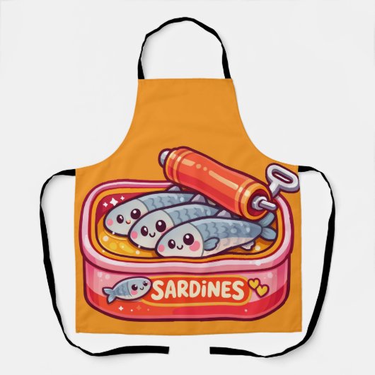 Cute Sardines Fish Cartoon エプロン (正面)