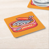 Cute Sardines Fish Cartoon スクエアペーパーコースター (アングル)