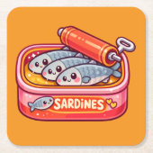 Cute Sardines Fish Cartoon スクエアペーパーコースター (正面)