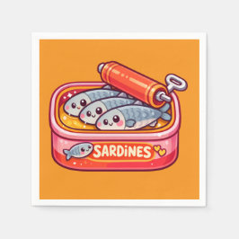 Cute Sardines Fish Cartoon スタンダードカクテルナプキン