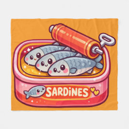 Cute Sardines Fish Cartoon フリースブランケット