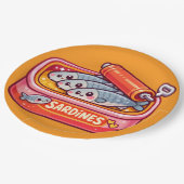 Cute Sardines Fish Cartoon ペーパープレート (アングル)