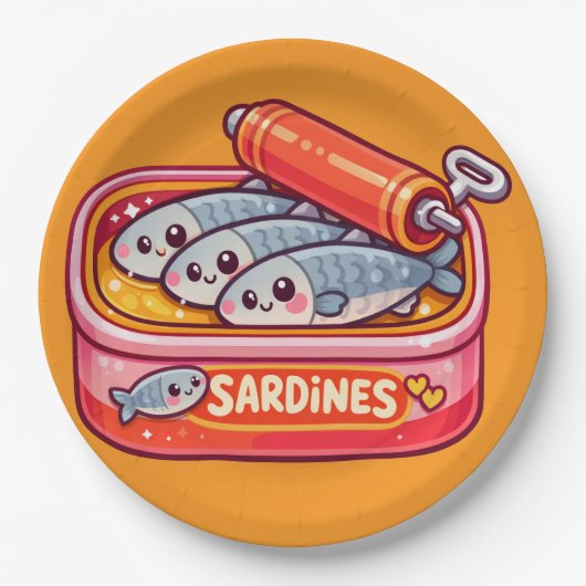 Cute Sardines Fish Cartoon ペーパープレート (正面)