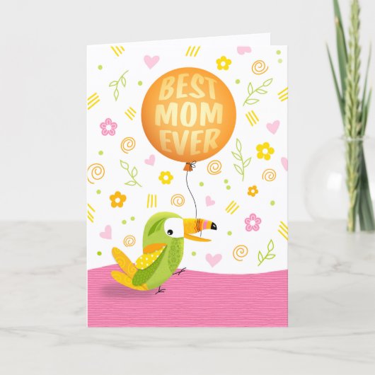 Cute Sassy Bird and Balloon Mother's Day Card サンキューカード (正面)