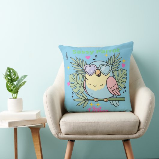 Cute "Sassy Parrot Vibes" Tropical Decor Cushion クッション (椅子)