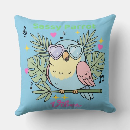 Cute "Sassy Parrot Vibes" Tropical Decor Cushion クッション (裏面)