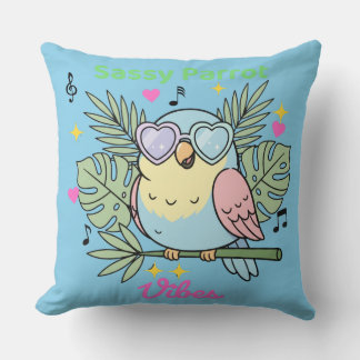 Cute "Sassy Parrot Vibes" Tropical Decor Cushion クッション