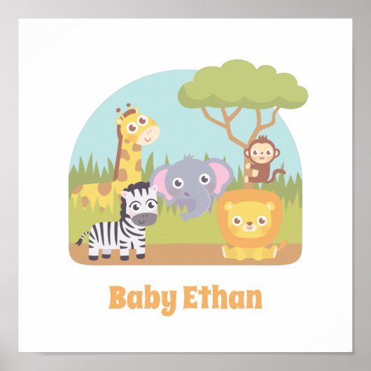 Cute Savannah Wild Animals Kids Nursery Decor ポスター (正面)