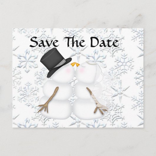 CUTE Save the Date BRIDE & GROOM雪だるま 案内ポストカード (正面)