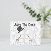 CUTE Save the Date BRIDE & GROOM雪だるま 案内ポストカード (スタンド正面)