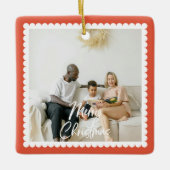 Cute Scalloped 2 Photo Handwritten Christmas セラミックオーナメント (正面)