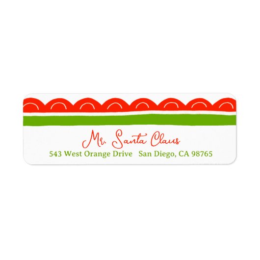 Cute Scalloped Christmas CUSTOM Return Address ラベル (正面)
