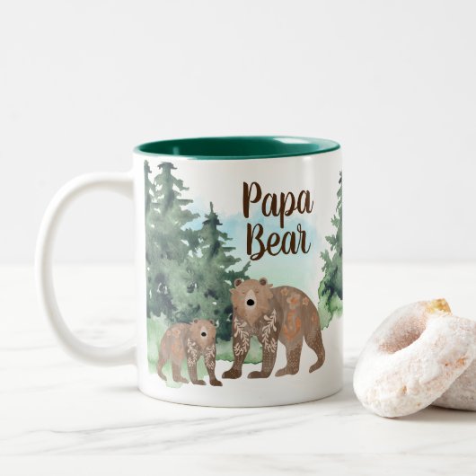 Cute Scandi Bears Woodland Forest Papa Bear ツートーンマグカップ (ドーナツ)