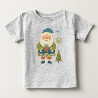 Cute Scandi Folk Art Santa with Gift Kids Holiday ベビーTシャツ