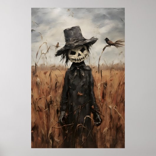 Cute Scarecrow In Fall Field Print, Halloween ポスター (正面)