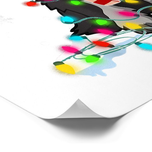 Cute Schnauzer Christmas Lights With Santa Hat ポスター (角)