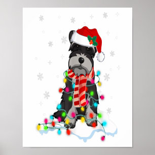 Cute Schnauzer Christmas Lights With Santa Hat ポスター