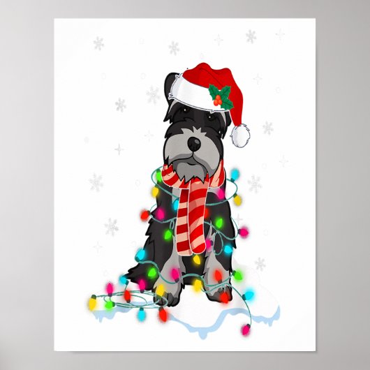 Cute Schnauzer Christmas Lights With Santa Hat ポスター (正面)