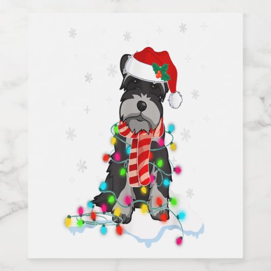 Cute Schnauzer Christmas Lights With Santa Hat ワインラベル (シングルラベル)