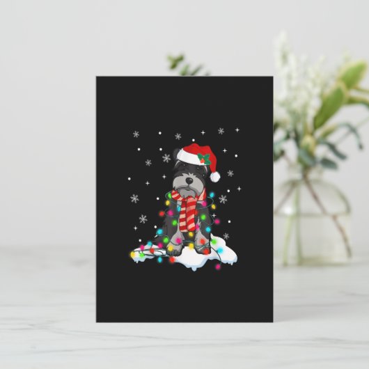 Cute Schnauzer Christmas Lights With Santa Hat Dog 招待状 (スタンド正面)