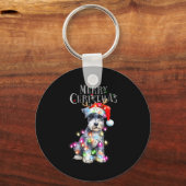 Cute Schnauzer Christmas Lights Xmas Dog Santa Hat キーホルダー (正面)