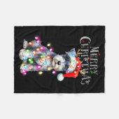 Cute Schnauzer Christmas Lights Xmas Dog Santa Hat フリースブランケット (正面(横))