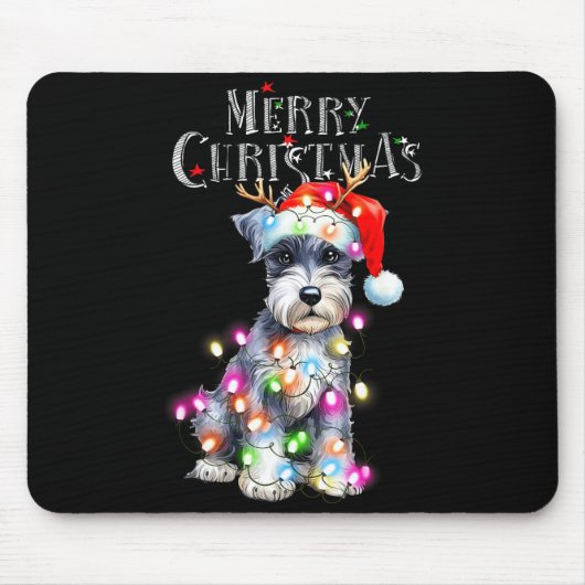 Cute Schnauzer Christmas Lights Xmas Dog Santa Hat マウスパッド (正面)